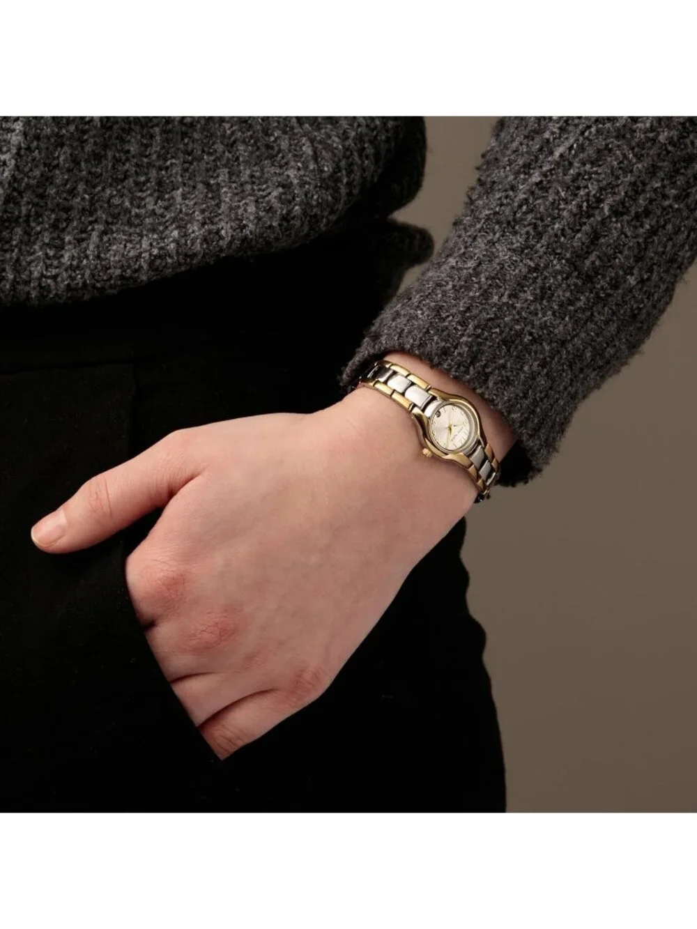 Anne Klein Women's Silver And Gold Analog Guilloche Date Function Bracelet Watch